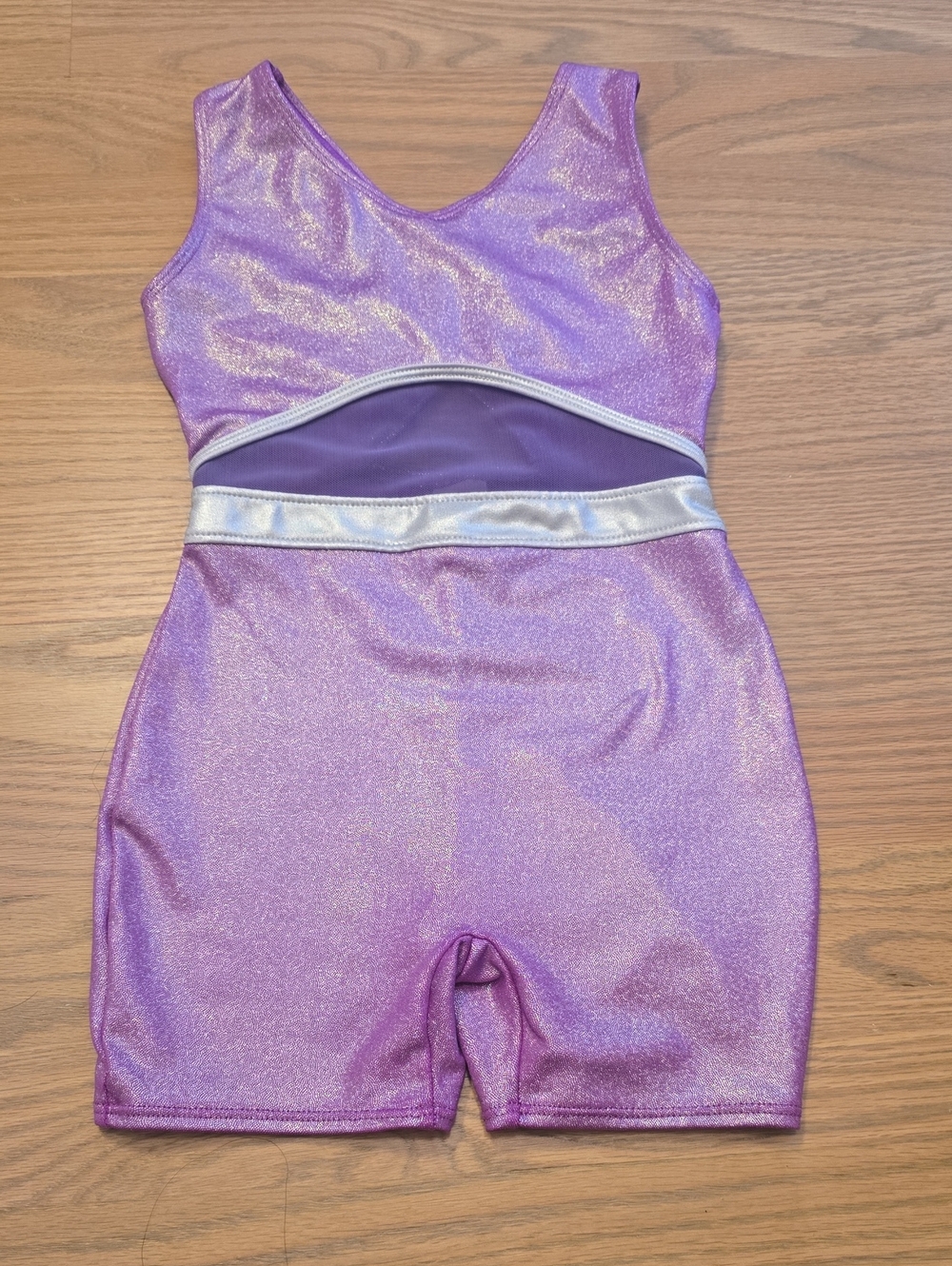 EUC More Than Magic Purple Gymnastics Unitard Leotard with Silver Waistband